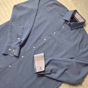 Report Collection Shirt Mens L Blue Plaid Performance X4 Stretch Slim Fit